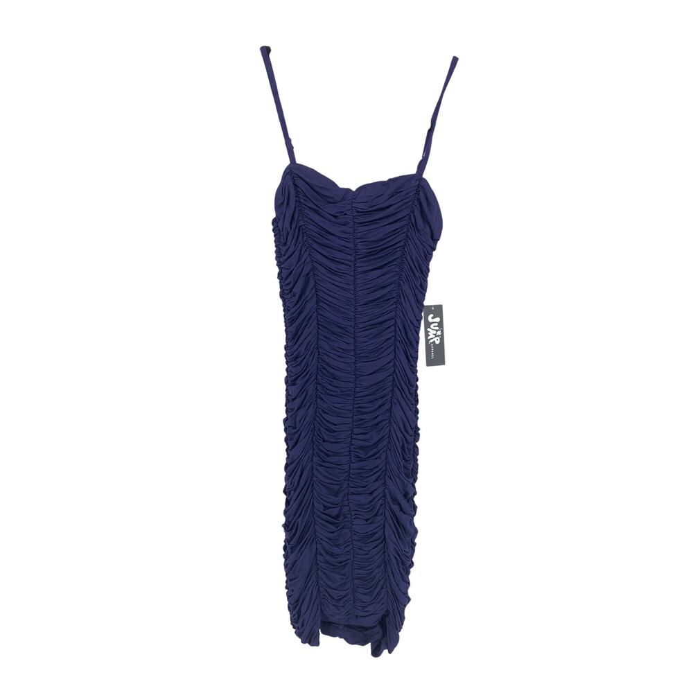 Jump Apparel Ruched Party Dress Womens Sz Small Sleeveless Navy Blue NEW